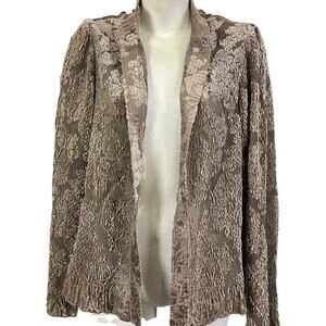 Chicos Womens Taupe Velvet Burnout Sheer Open Long Sleeve Jacket Blazer sz 1 M